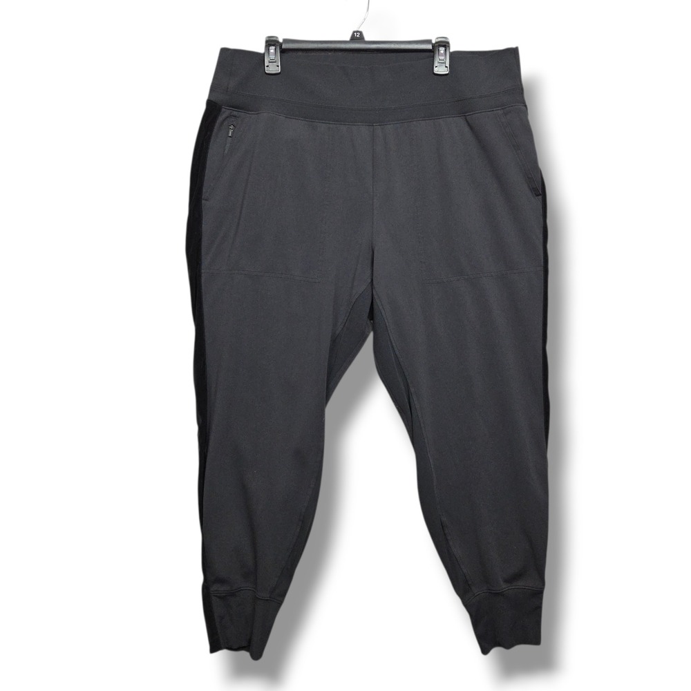 Athleta Venice Velvet Stripe Jogger Womens 2X Black Sculptek Work Travel Commute